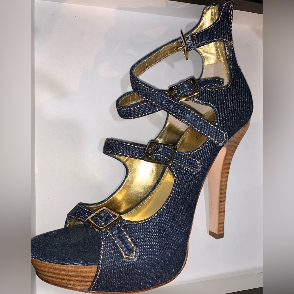 Barely worn Bebe jean platform heels size 9 - Picture 2 of 3